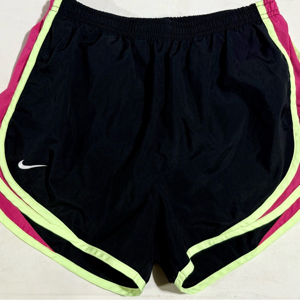 Nike Women's Black Shorts with Pink and Neon Green Accents